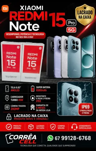 Xiaomi redmi note 15 Pró 5G NFC 512gb 12gb RAM Global lacrado na caixa com garantia 