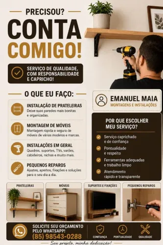 Montador de Móveis, Instalação de TV, Prateleiras, Pintura e Reparos