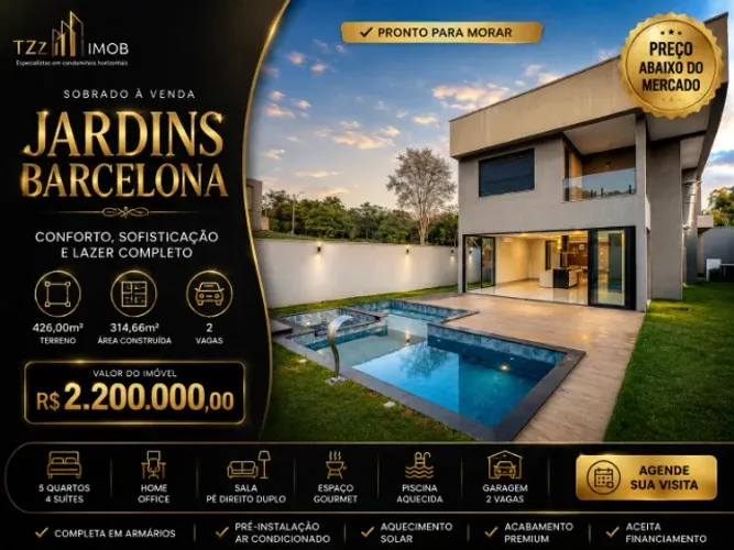 Sobrado completo em armários, com 5 quartos sendo 4 suítes no Condomínio Jardins Barcelona