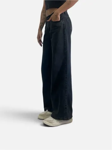 Calça Wide Leg Preta Estonada