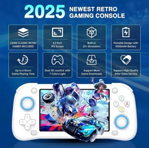Console portátil XF43 64gb 16000 jogos saída HDMI e leds rgb