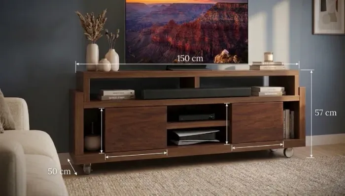 Rack para TV em MDF e Compensado - Cor Mogno (com Rodinhas) USADO