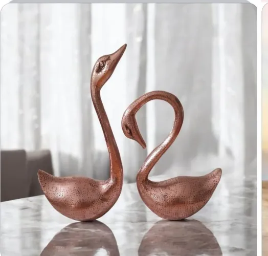 Par de cisne em bronze e cobre 22x13cm e 17x13cm decoração vintage