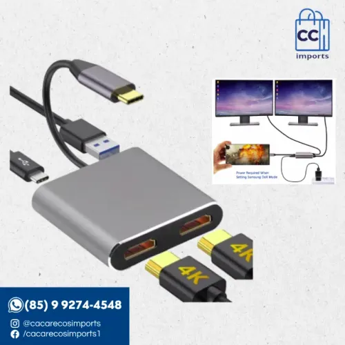 Hub Tipo-C Thunderbolt 3 com Dupla Saída HDMI 4K UHD | USB 3.0 ... | Novo | Pronta Entrega