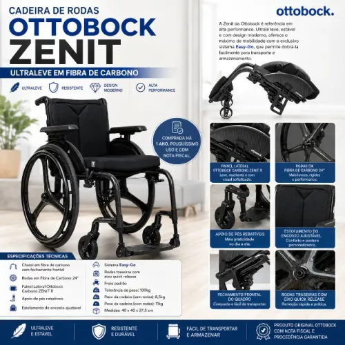 Cadeira de Rodas Ultraleve em Fibra de Carbono (OTTOBOCK/ZENIT)