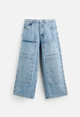 calça jeans zara wide fit cargo