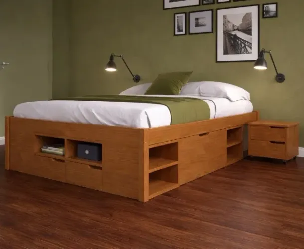 Cama queen madeira maciça 6 gavetas