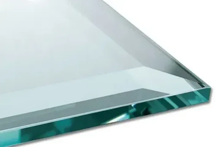 Mesa de Jantar Vintage de Luxo - Cristal Maciço 18mm em Bisotê c/ Mármore Travertino