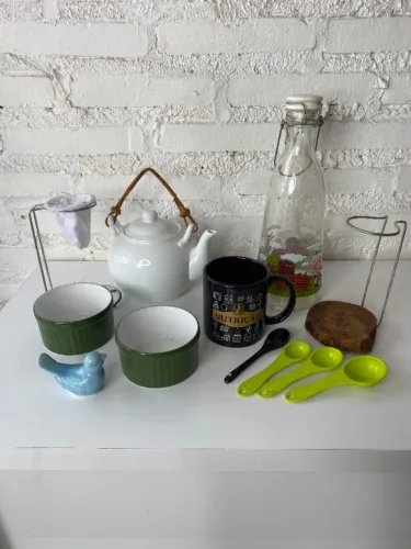 Rf449 Kit Cozinha Decorativo e Funcional com Cerâmica e Acessórios Bule oador café Caneca