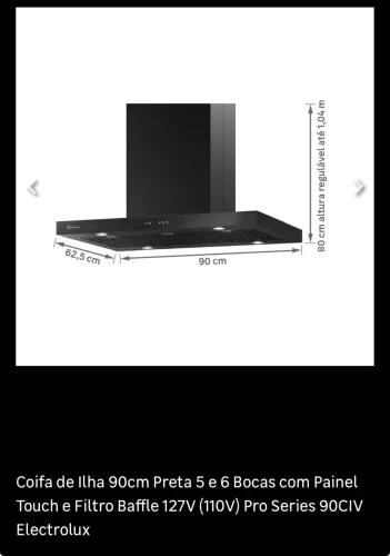 Coifa de Ilha Electrolux 90cm Preto 5 e 6 Bocas com Painel Touch e Filtro Baffle Pro 