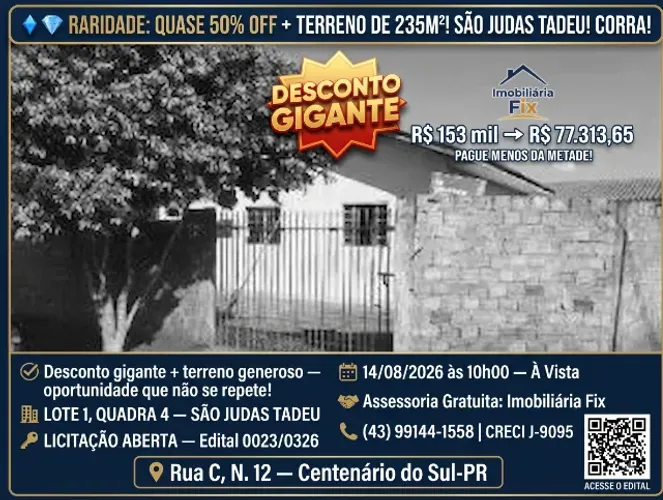 ? RARIDADE: QUASE 50% OFF + TERRENO DE 235M²! SÃO JUDAS TADEU! CORRA!
