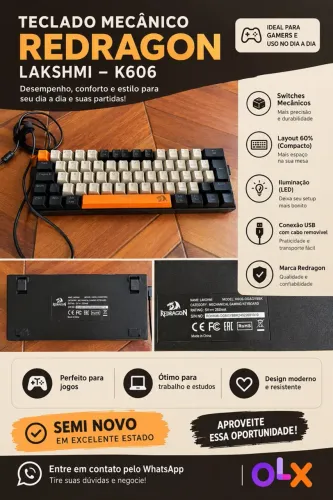 Teclado Mecânico Gamer Redragon Lakshmi K606 (60%)