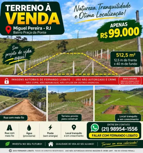 TERRENO À VENDA EM MIGUEL PEREIRA - PRAÇA DA PONTE