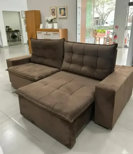 Sofá Retrátil e Reclinável Londres 2,52m - Veludo Marrom c/ Pillow 10cm