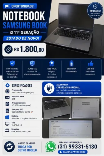 Vendo notebook Samsung Book (modelo 550XDA).
