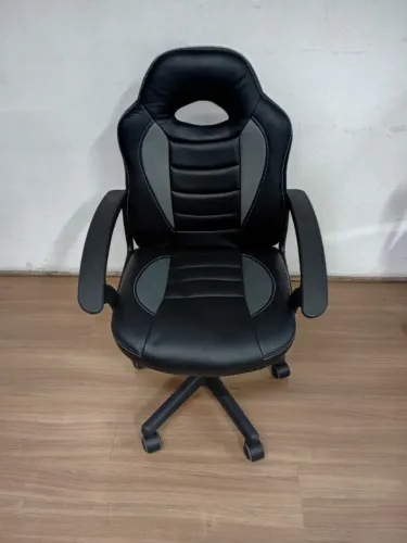 Cadeira Gamer Infantil em Couro PU Preta com Cinza