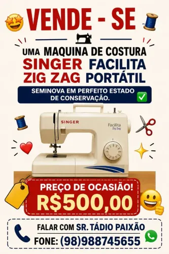 Máquina de Costura Zig Zag seminova.