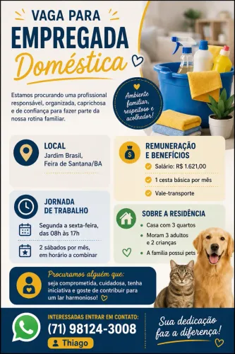 Vaga para doméstica no Jardim Brasil