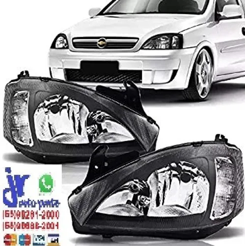 Farol Máscara Negra Corsa Hatch Sedan 2003 a 2012 Foco Duplo (Unitario)