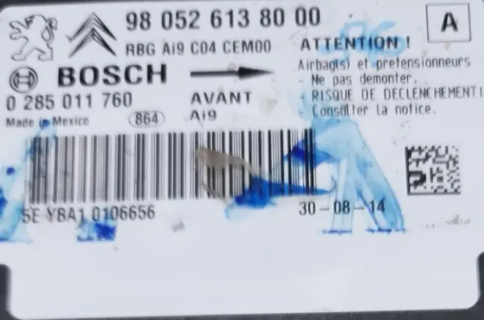 Módulo de Airbag Peugeot 208  98 052 613 80 00 (resete)