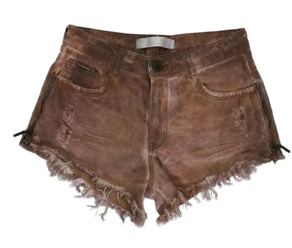 Short Jeans Destroyed Marrom Lança Perfume - Tamanho P