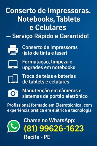 Eletrotécnico - Conserto de impressora, Notebook, celulares.