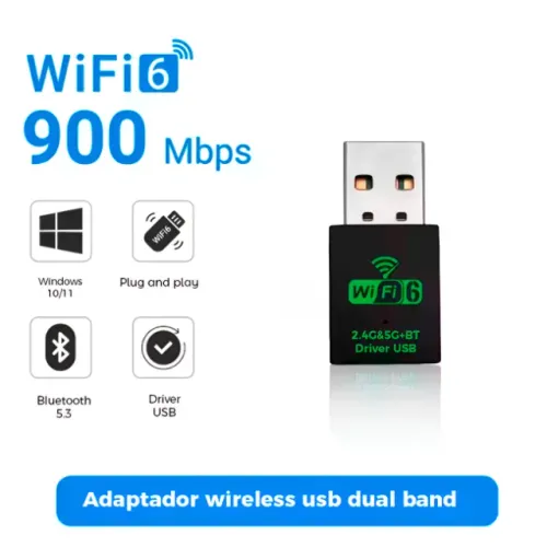 Adaptador de Rede USB Sem Fio Wifi6 AX900 Bluetooth 5.3 Wireless Dual Band 2.4ghz/5ghz