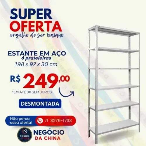 ESTANTE EM AÇO COM 6 PRATELEIRAS (30CM DE PROFUNDIDADE)