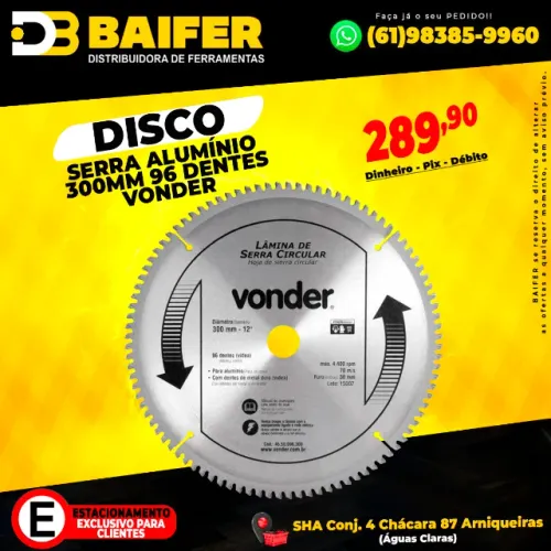 Disco Serra Alumínio 300mm 96 Dentes Vonder 