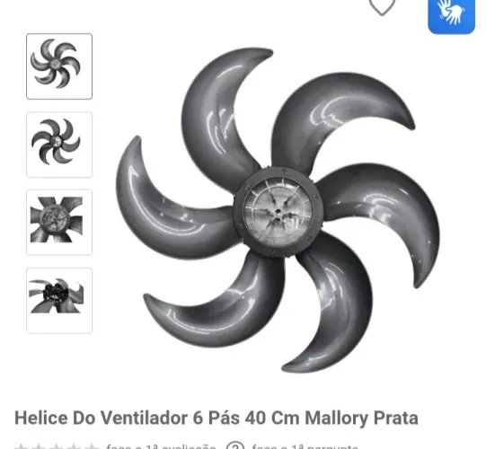 Hélice Ventilador 6 Pás 40cm Mallory Prata