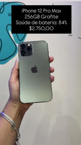 iPhone 12 Pro Max / 256GB / Grafite / Saúde de bateria: 84% / R$ 2.750,00