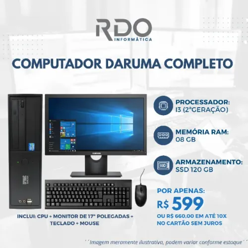 Computador Completo Daruma i3 2ª Geração 8GB SSD 120GB - Ideal para comércios 