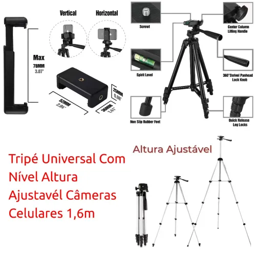 Tripé Universal para Celular com Nível e 1,6m