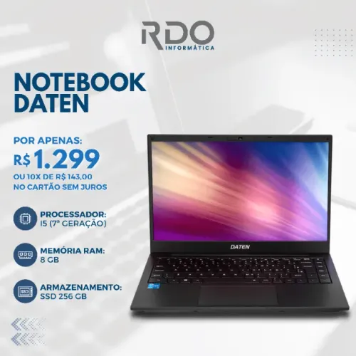 Notebook Daten i5 (7ª Geração), 8GB RAM, SSD 256GB. - Perfeito para trabalhos & estudos!