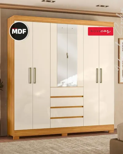 Guarda-Roupa Casal com Espelho 6 Portas Noviça