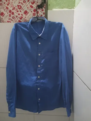 Camisa Social Azul Claro Manga Longas Masculino M