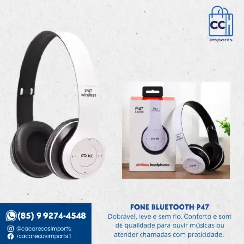 Fone Bluetooth P47 ? Estéreo 5.0 | Dobrável, Sem Fio, Preto
