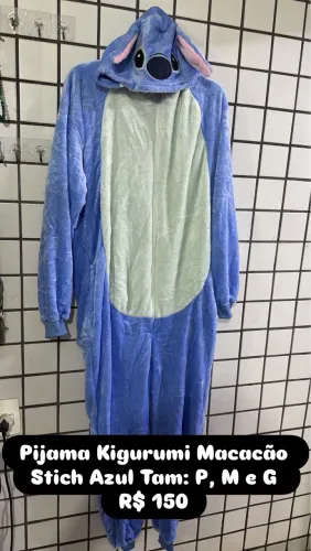 Pijama Kigurumi Macacão Fantasia Stich Azul Tam: P, M e G R$ 150