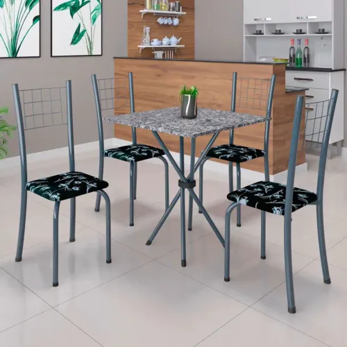 Mesa de Cozinha 4C Dany 70x70 Quadrada Floral Prata Martelado Ocre<br>