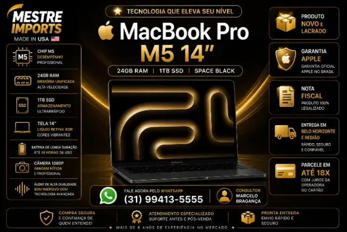 MacBook Pro M5 14 polegadas 24GB RAM 1TB SSD Space Black Novo Lacrado Nota Fiscal