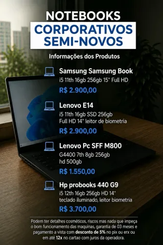 Notebooks corporativos de alta performance seminovos revisados com garantia
