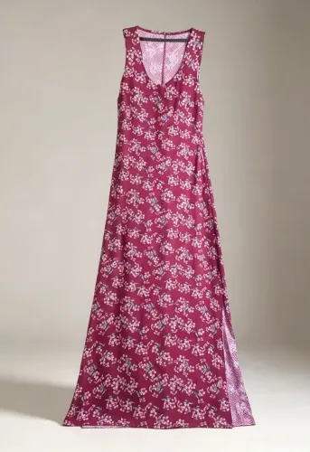 Vestido longo sem manga.