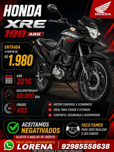 Moto xre190 entrada 1.980