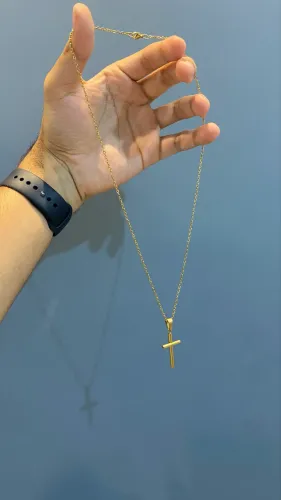 Corrente + Pingente Cruz Unissex em Aço Inoxidável Dourado  - 60cm 