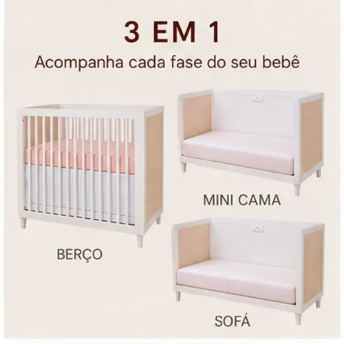 Berço Lilibee Haus Nature 3 em 1 + Colchão e Saia Grátis