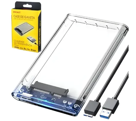 Case Para HD Externo Transparente USB 3.0 Transmissão 6Gbps Sata 2.5" HD ou SSD (Entrego)
