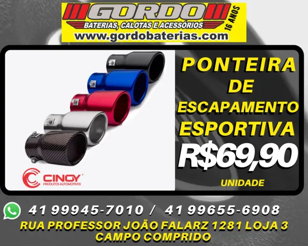Ponteira de escapamento. Diversas cores. R$69,90 a unidade. Disk entrega 