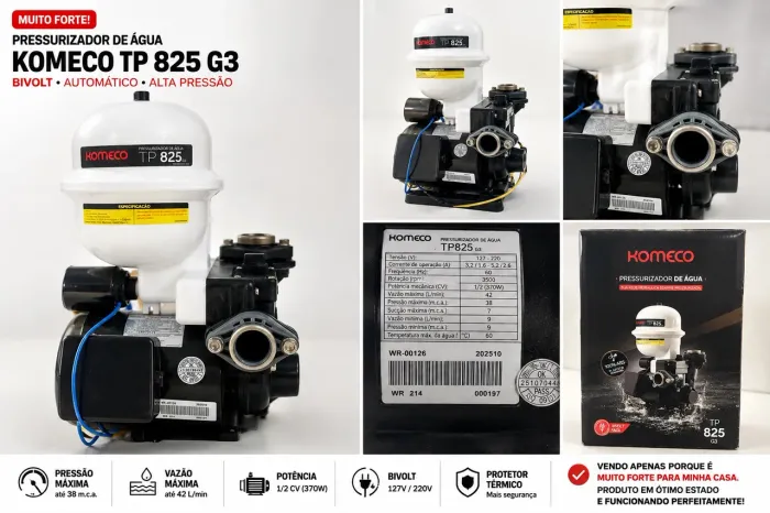 Pressurizador Komeco TP 825 G3 - Muito Forte, Automático, Bivolt
