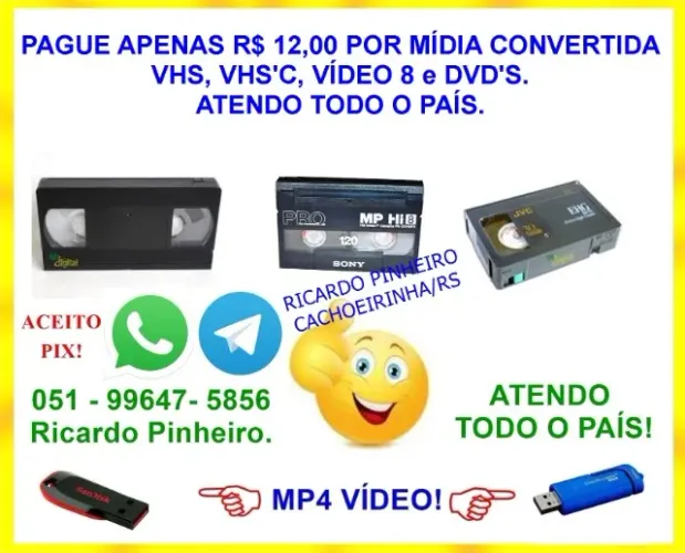 Conversão de fitas vhs para digital, apenas R$12,00 reais cada.