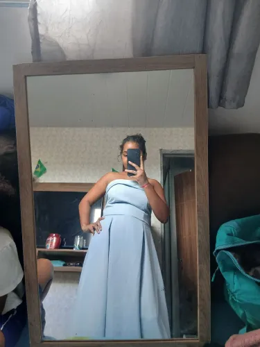 Vestido longo tomara que caia alfaiataria amarração atrás com bojo azul tamanho único